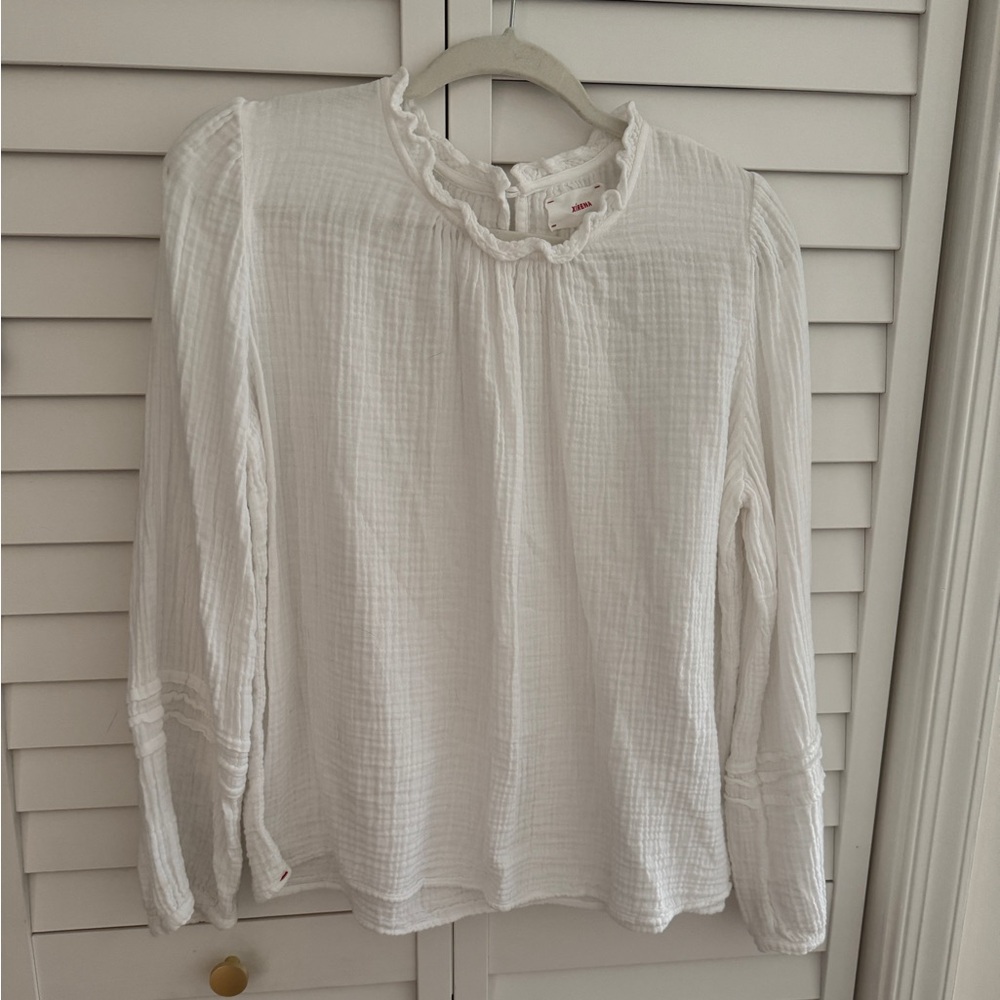 XIRENA White Long Sleeve Cotton Gauze Top L